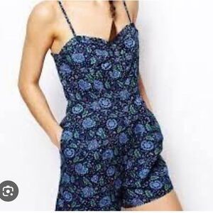 Jack Wills blue tank floral play suit romper size 10